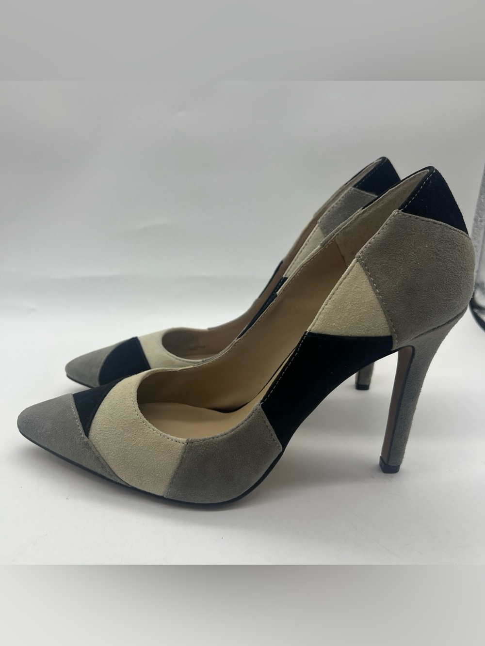Vince Camuto Gray Black Color Block Heels Sz 6.5 Suede Shoes